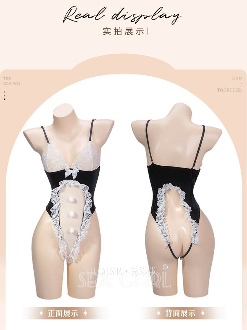 Xiucaisha Bunny Girl Lingerie Set See-Through Lace Deep V One-Piece with Headpiece — detail image 17