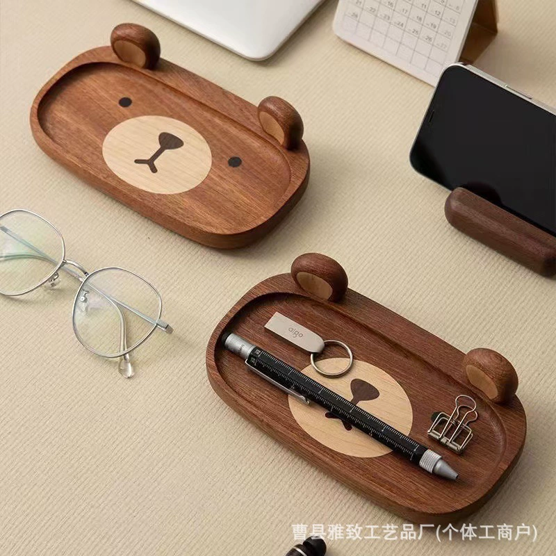 Черный орех деревянный медвежонок поднос для детских канцелярских товаров поднос офисный стол очки украшения деревянная подставка для хранения