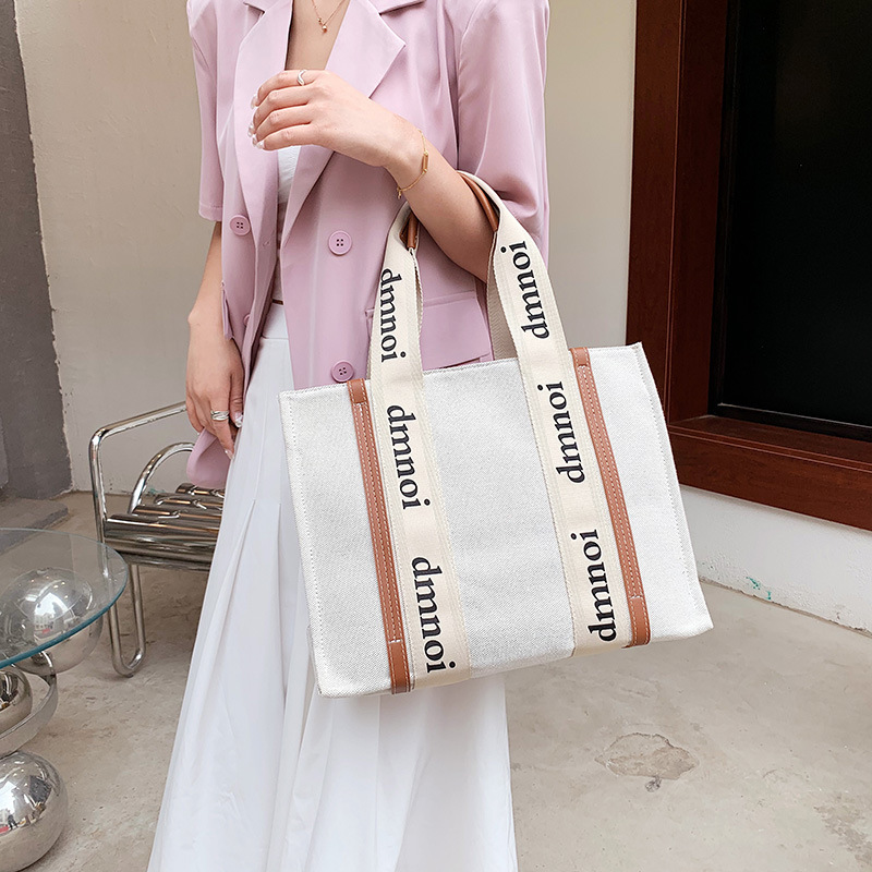Bolsos para Mujer 2025, Bolso Tote de Lona de Gran Capacidad, Bolso de Mano Informal, Bolso Bandolera con Estampado Simple