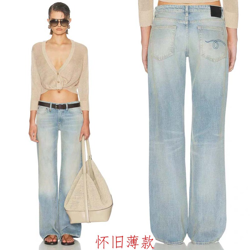 2026 Early Autumn New European and American Style R.13 Mid-Waist Light Blue Vintage Thin Straight-Leg Denim Pants for Women 2026 Early Autumn New European and American Style R.13 Mid-Waist Light Blue Vintage Thin Straight-Leg Denim Pants for Women