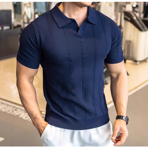Sweater with dropped shoulders, British-style short-sleeve turtleneck men's knitwear, retro casual plain color with floral texture