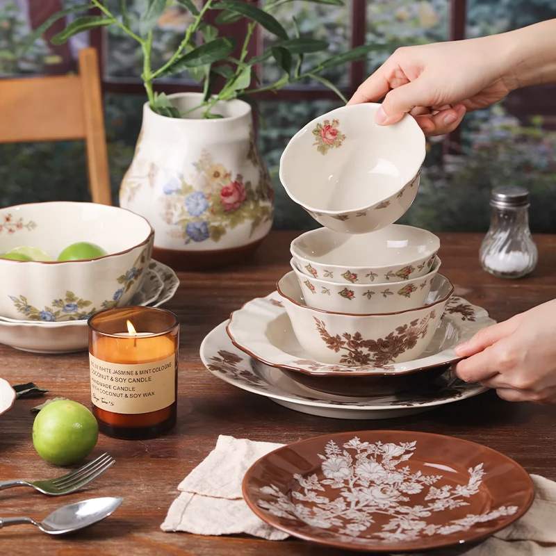 Ceramic French Tableware Ins Scandinavian Dish Set Gift Box High-Value Household Dishes Large Soup Bowl Rice Bowl Dinner Plate
