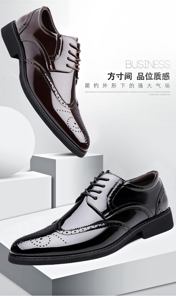 Giày tây nam da bóng kiểu Brogue khắc họa tiết mũi nhọn buộc dây — giày màu nâu, giày đen chi tiết 2