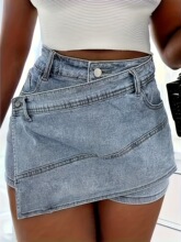 O 59465 Side Button Shorts High Waist Denim Skirt ��۸���
