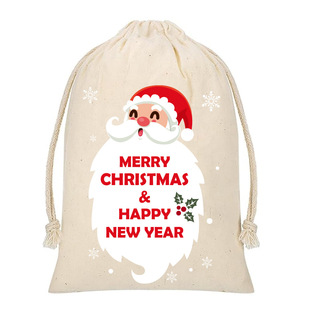 2025 New Cross-Border Christmas Party Decoration Cotton Bag Children's Gift Packaging Storage Drawstring Drawstring Cotton Bag