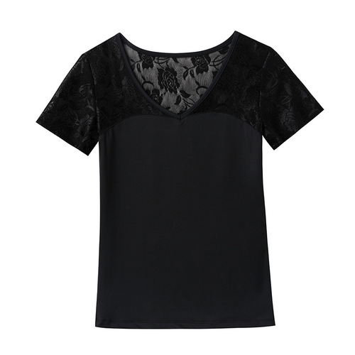 Fashionable lace dance dance clothes square dancer adult Latin dance top dance costume black mid-sleeve