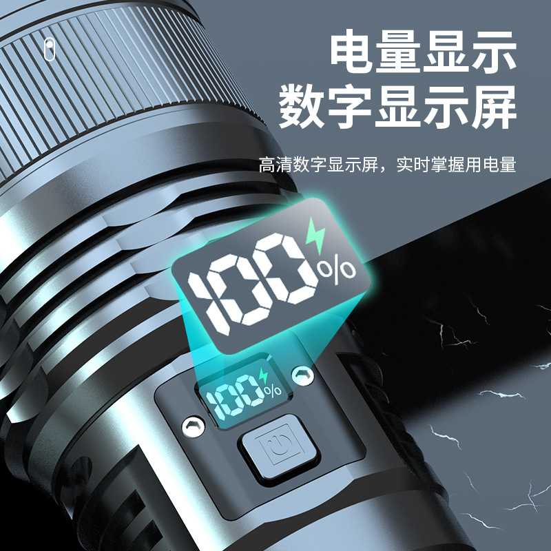 Linterna láser blanca de luz fuerte Tipo-C Cañón perforador de emergencia para exteriores Linterna de aleación de aluminio de largo alcance con zoom telescópico