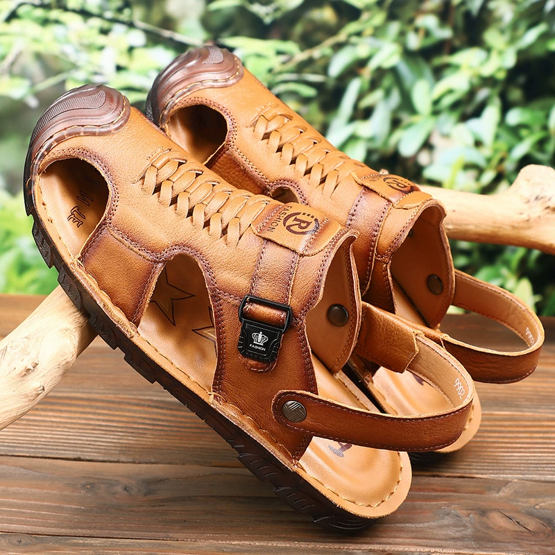 2025 новая летняя пляжная обувь первый слой кожаные мужские сандалии кожаные туфли