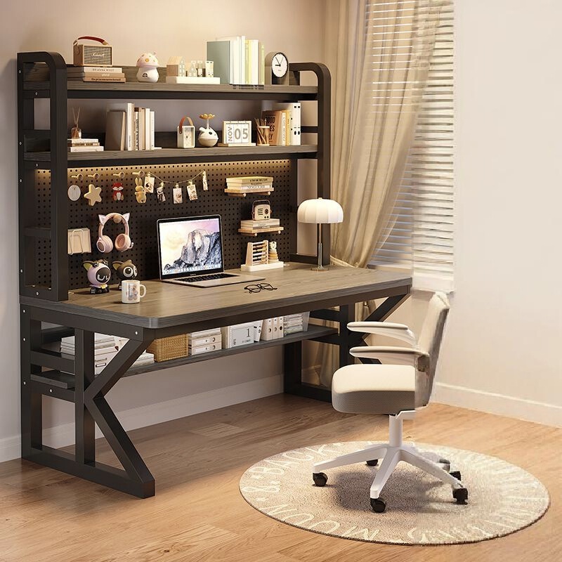 Solid Wood Gaming Desk with Pegboard, Computer Desk, Desk with Integrated Bookshelf, Calligraphy Desk, Office Desk, Large Long Desk for Living Room Solid Wood Gaming Desk with Pegboard, Computer Desk, Desk with Integrated Bookshelf, Calligraphy Desk, Office Desk, Large Long Desk for Living Room