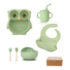 Clear green wooden handle fork and spoon 6-piece set + kraft paper box