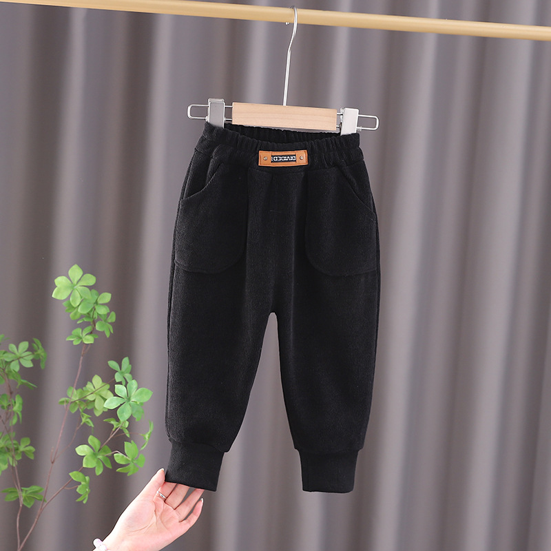 블랙 리벳 허리 표준 바지 싱글 피스