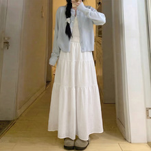白色蛋糕裙女夏季新款高腰a字中长裙伞裙显瘦小个子芭蕾风半身裙