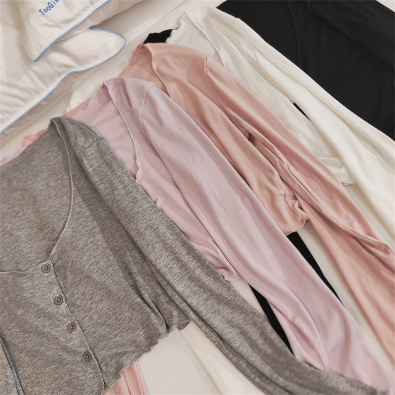 Модаль солнцезащитный кардиган женский летний короткий ретро свежий и удобный дикий шаль топ с кондиционером с длинными рукавами