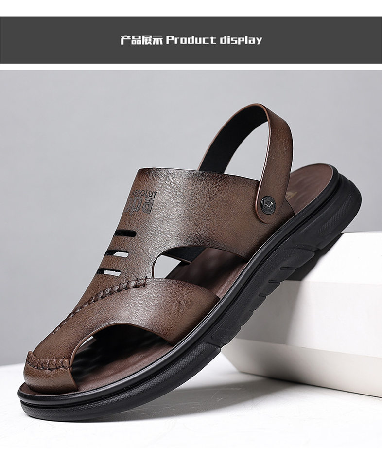 Dép sandal nam da bò thật mũi kín thoáng khí kiểu mới đi biển — Màu nâu 55530 chi tiết 15