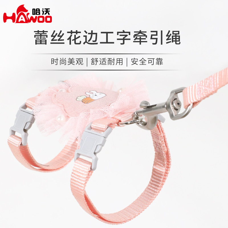 Imitación de nylon encaje conejo en forma de I gato correa de pecho anti-rotura perno gato cuerda al por mayor