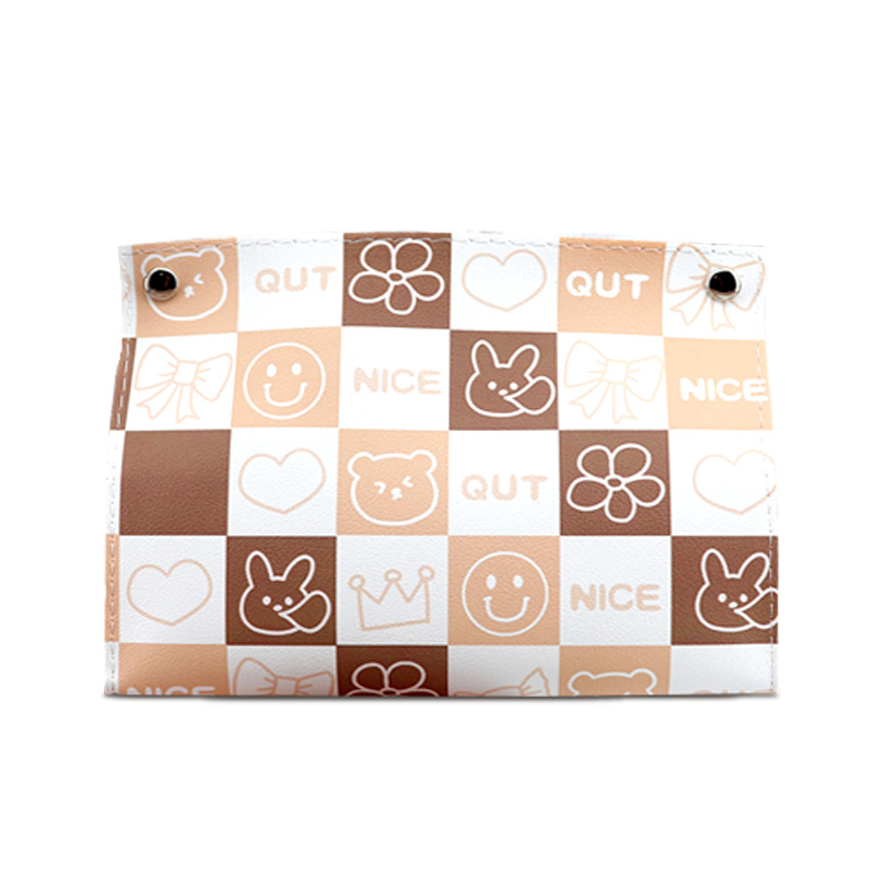 Caja de pañuelos de cuero con diseño de dibujos animados, bolsa de pañuelos para sala de estar, dormitorio, coche, almacenamiento creativo