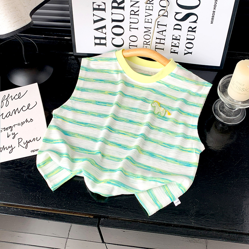 Chaleco de verano para niños, chaleco a rayas, nuevo chaleco de cuello redondo para niños, camiseta de bebé sin mangas, ropa de verano para niños