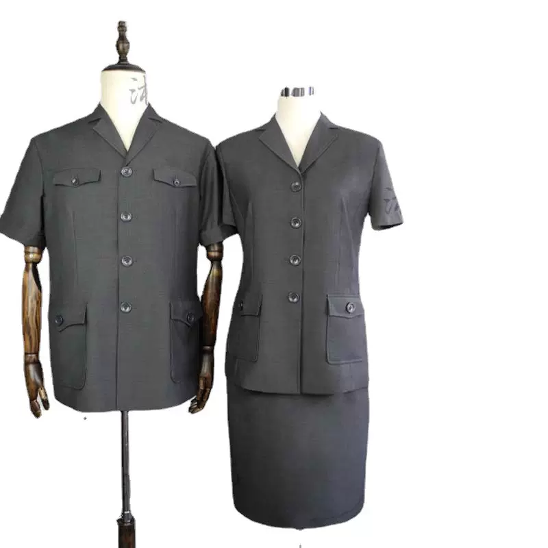 订货法院制服夏季男女工装短袖灰色工作服套装员团订现货批发