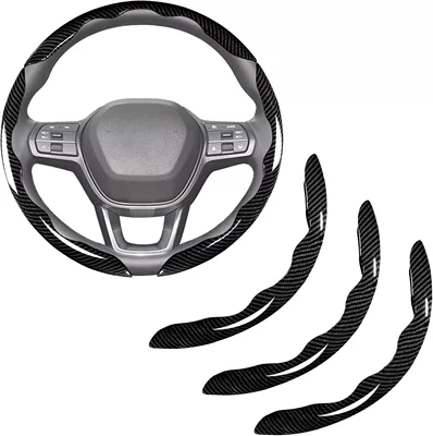 Steering wheel cover — cover with buckle, segmented anti-slip - carbon-fiber-glossy-black-3-piece-set-38cm-round