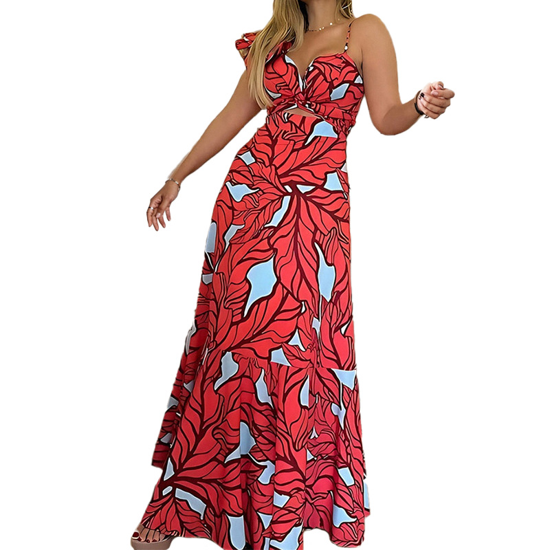 Summer Women's High Waist Long Skirt Suspender Hollow Dress_ecoleips.com