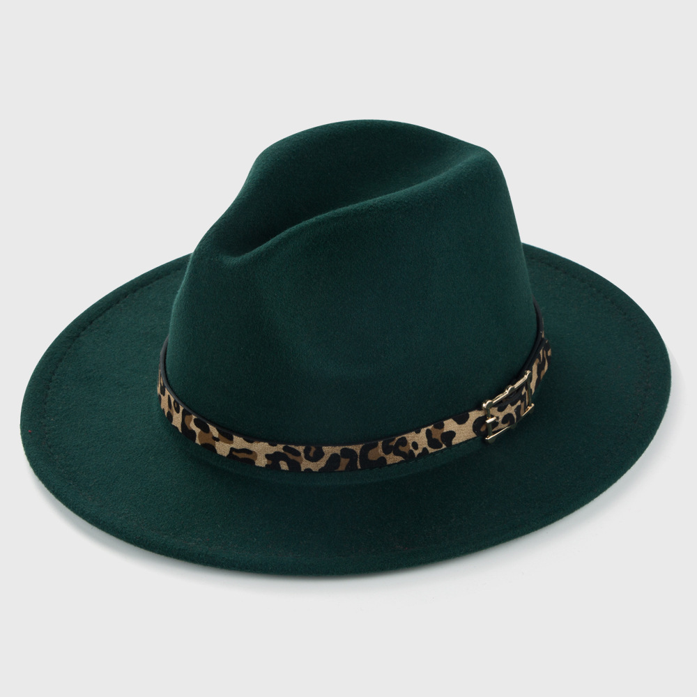 New Woolen Hats Leopard Print Leather Buckle Accessories Felt Jazz Hat display picture 5