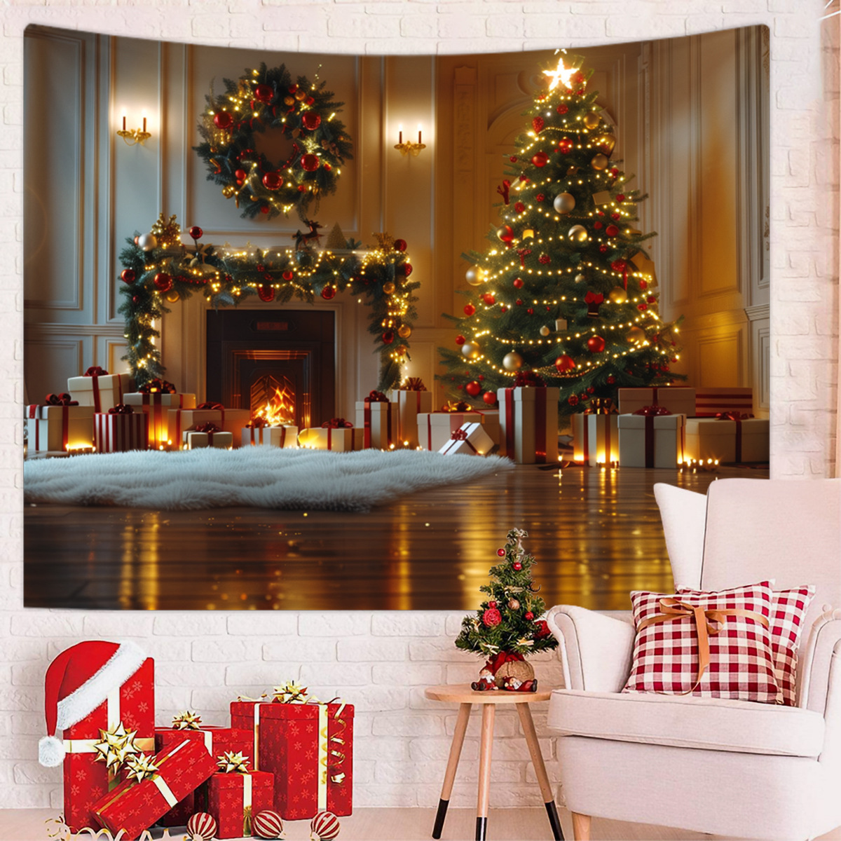 크리스마스 태피스트리 복고풍 크리스마스 벽난로 크리스마스 트리 장식 배경 교수형 천 크리스마스 사진 사진 태피스트리 천