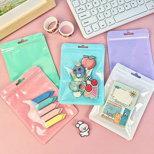 Macaron color ziplock bag plastic thickened transparent color storage bag stationery jewelry packaging bag wholesale