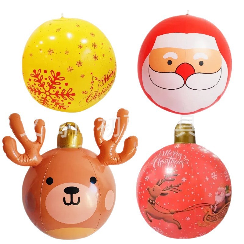 跨境现货Christmas圣诞老人装饰气球PVC雪花球商场户外装饰充气球|undefined