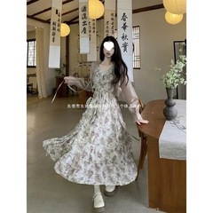 法式荷叶边飘逸吊带裙+开衫女套装裙夏季碎花连衣裙显瘦温柔长裙