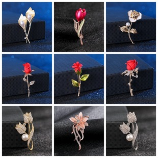 Factory wholesale diamond rose Tulip brooch high-grade elegant corsage creative design sense dress women