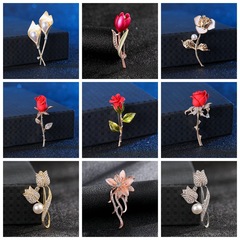 Manufacturer's wholesale diamond rose tulip brooch high-end elegant dress flower creative design sense women's clothing accessory