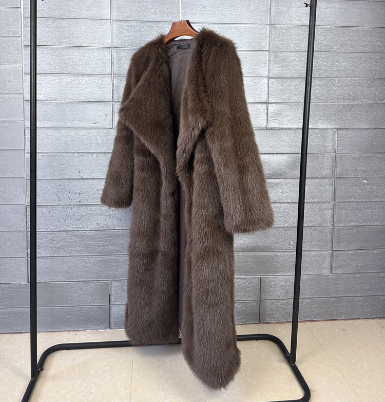 Women's Long Faux Fur Coat Solid Colour Korean Style Winter_voghion.com