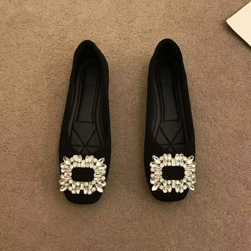 Квадратная голова плоская нижняя женская одиночная обувь дышащая мягкая подошва противоскользящие сетка красная страз