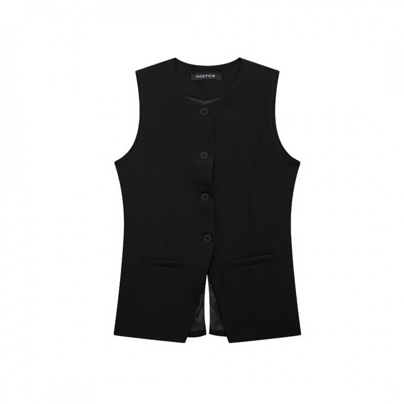 Comercio exterior transfronterizo2024 Europa y los Estados Unidos nuevo cuello en V sin mangas hebilla de una sola fila bifurcación delgada chaleco chaleco pantalones cortos set mujeres