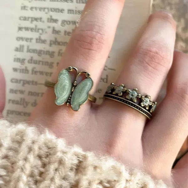 "Secret Realm Garden" Middle Ancient Folding Butterfly Ring Retro Old High-end Niche Flower Open Ring Female