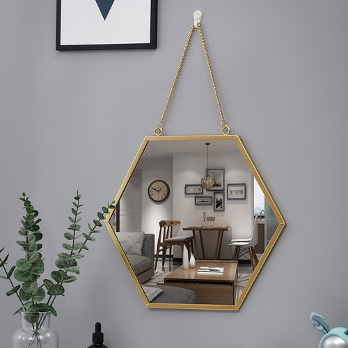 Nordic iron hexagonal wall-mounted mirror bathroom bathroom dormitory mirror wall-mounted washbasin wall-mounted makeup mirror