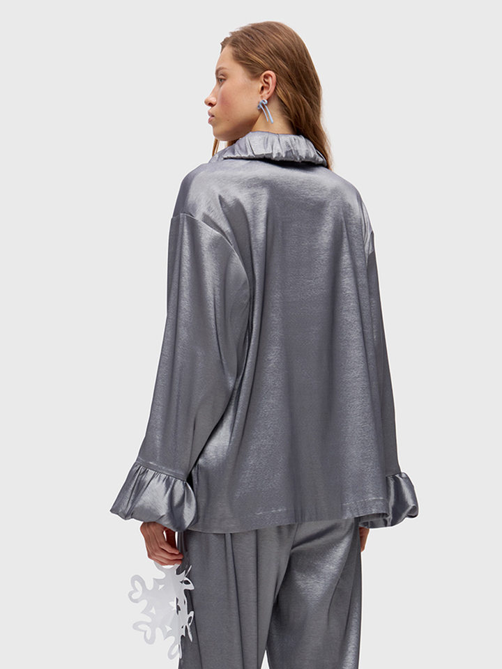 Bộ đồ ngủ dài tay dài quần viền bèo nhún phong cách Âu Mỹ, áo cardigan cài nút — Màu be chi tiết 47