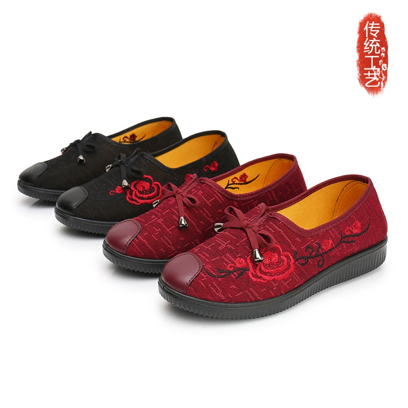 Тканевая обувь Old Beijing, женская обувь на весну и осень, для среднего и пожилого возраста, Нескользящая дышащая обувь без шнуровки, обувь для мам, обувь для пожилых женщин