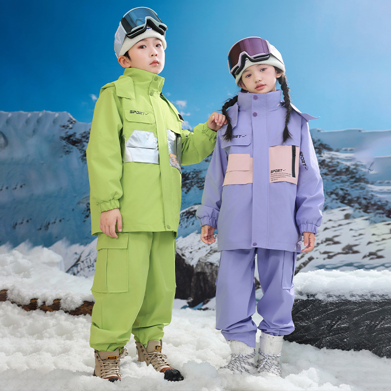 남학생과 여학생을위한 새로운 어린이 스키 세트 초등학생을위한 따뜻한 듀폰 3 장 충전 옷을 두껍게 만들었습니다.