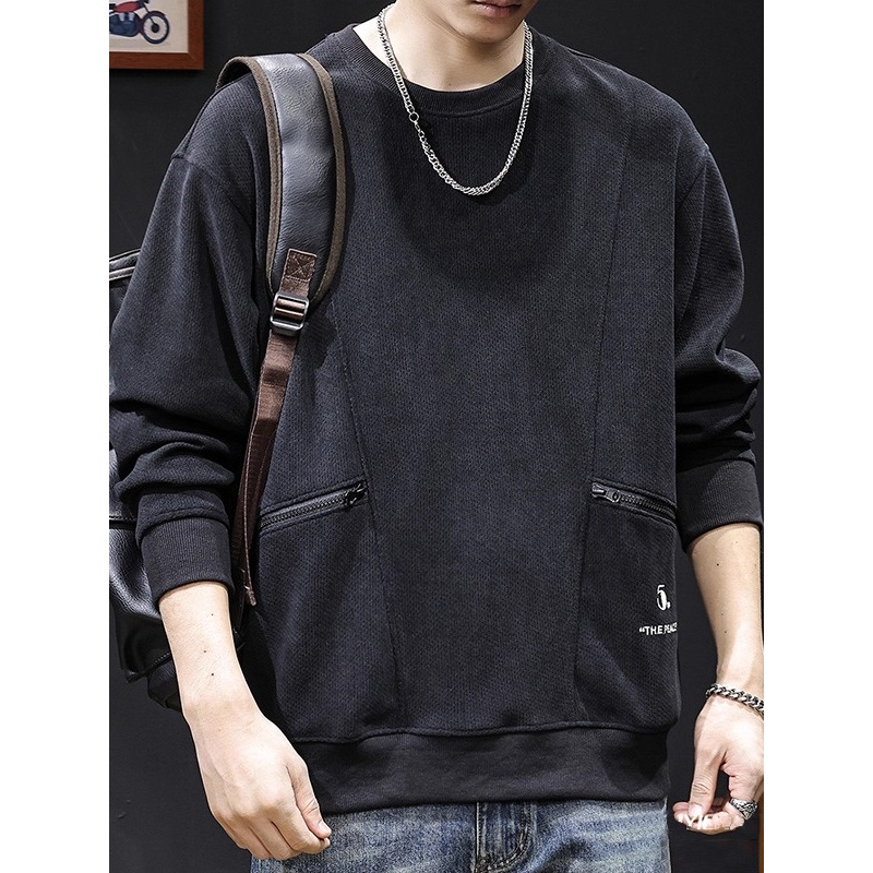 Plus Size High-End Double-Side Zipper Crew Neck Sweatshirt Men's Autumn/Winter Trendy New Loose Casual Long-Sleeved Jacket Top