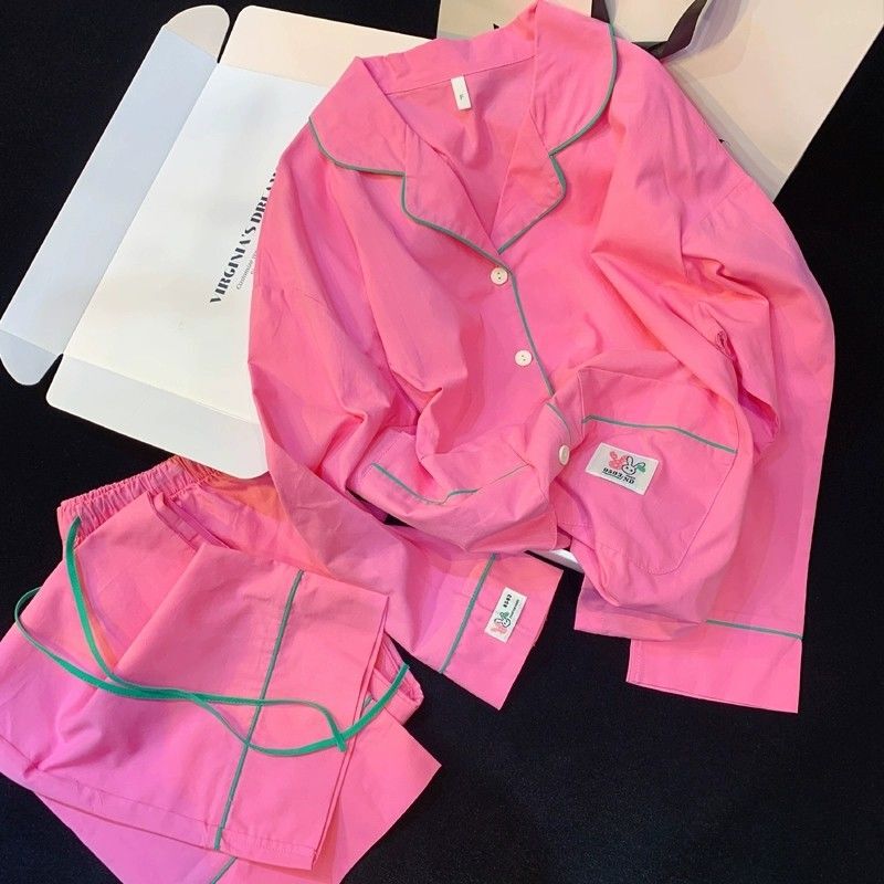 Pajamas Women's Spring and Autumn Cotton Long Sleeve Barbie Powder 2024 New Pink Summer Short Sleeve Trousers Home Clothes suit