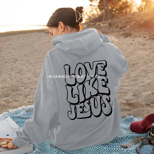 Euramerican Spring and Autumn Fashion Loose Print V-neck Padded Hooded Sweatshirt for Women Students, Design-Savvy and Versatile