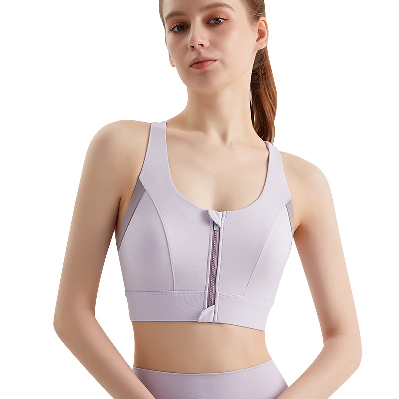 Wiman ropa interior deportiva de color contraste una taza frontal cremallera antichoque tela antibacteriana de alta resistencia chaleco deportivo mujer