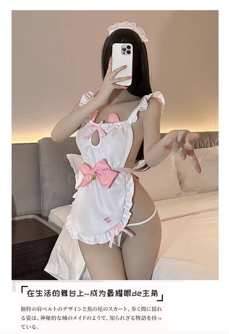 Maid Roleplay Costume Dress with Hollow Backless Lace Bow and Panty — detail image 4