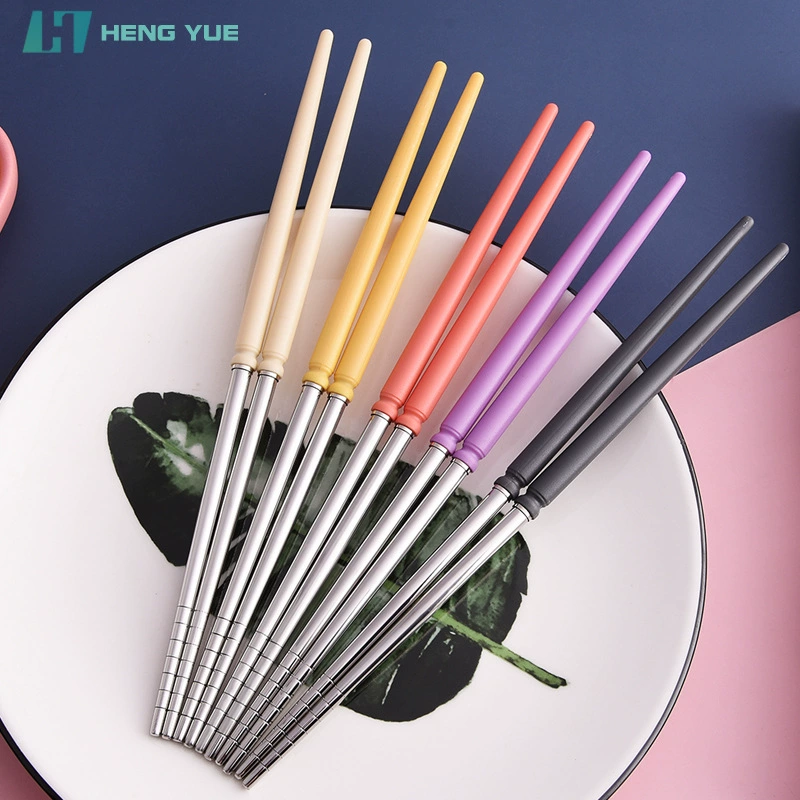 Handle stainless steel, chopsticks for students, handheld plastic tableware, gift box, Birthday gift