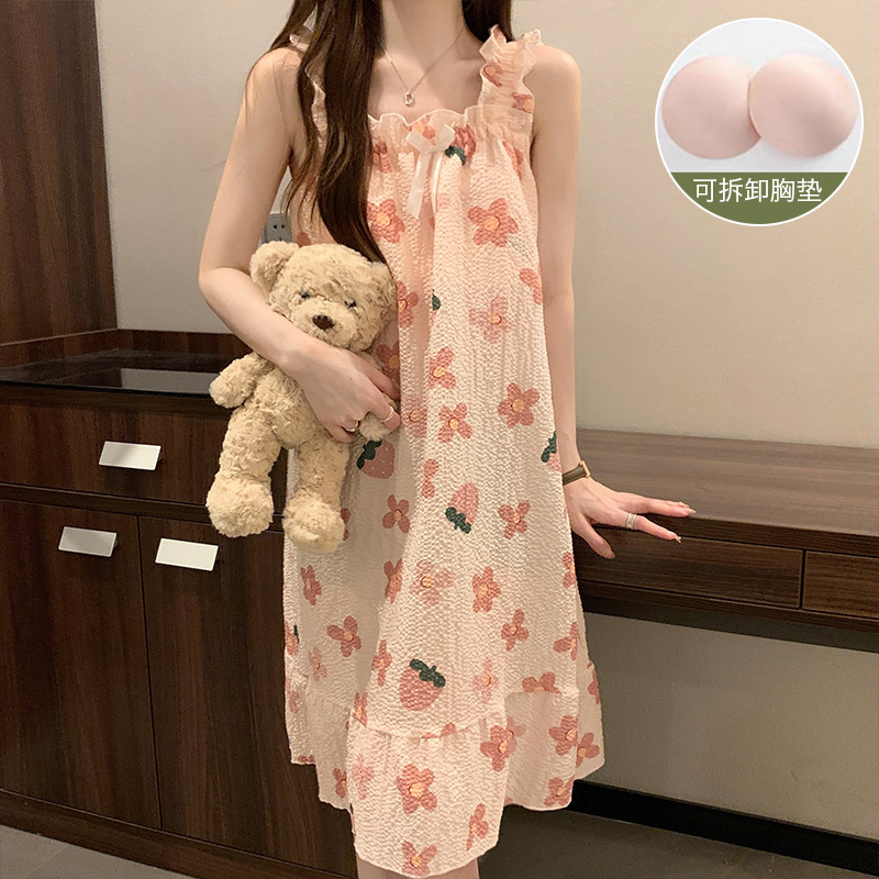 Summer Low Price Cheap Nightdress Women's New Sleeveless Cute Style Sling Home Clothes Wide Shoulder Strap Loose Thin Pajamas