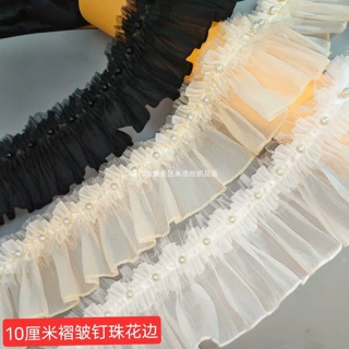 洛丽塔黑白蕾丝珍珠边小香风花边DIY服装鞋帽箱包婚纱窗帘边