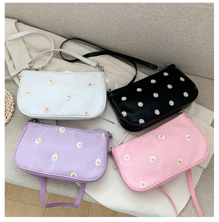 127g Weight Polyester Lining Material Zipper Closure Type Single Shoulder Strap Strap Type Shoulder Bag Bags Type Casual Occasion Pu Leather Material Daisy Pattern All Seasons Season Women's Gender Vacation Style Dumpling Shape Shape Small Size Women's Small Pu Leather Daisy Vacation Dumpling Shape Zipper Shoulder Bag 17
