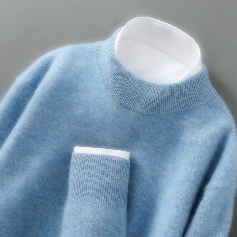 美丽诺100%澳洲纯羊毛衫男半高领秋冬新款商务休闲针织毛衣打底衫