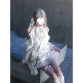 小个子穿搭2025夏季新款白色蕾丝露肩绑带收腰连衣裙